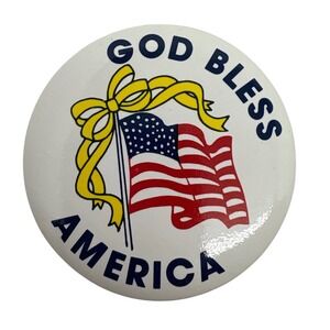God Bless America Button Pin Patriotic USA Flag Brooch Tie a Yellow‎ Ribbon